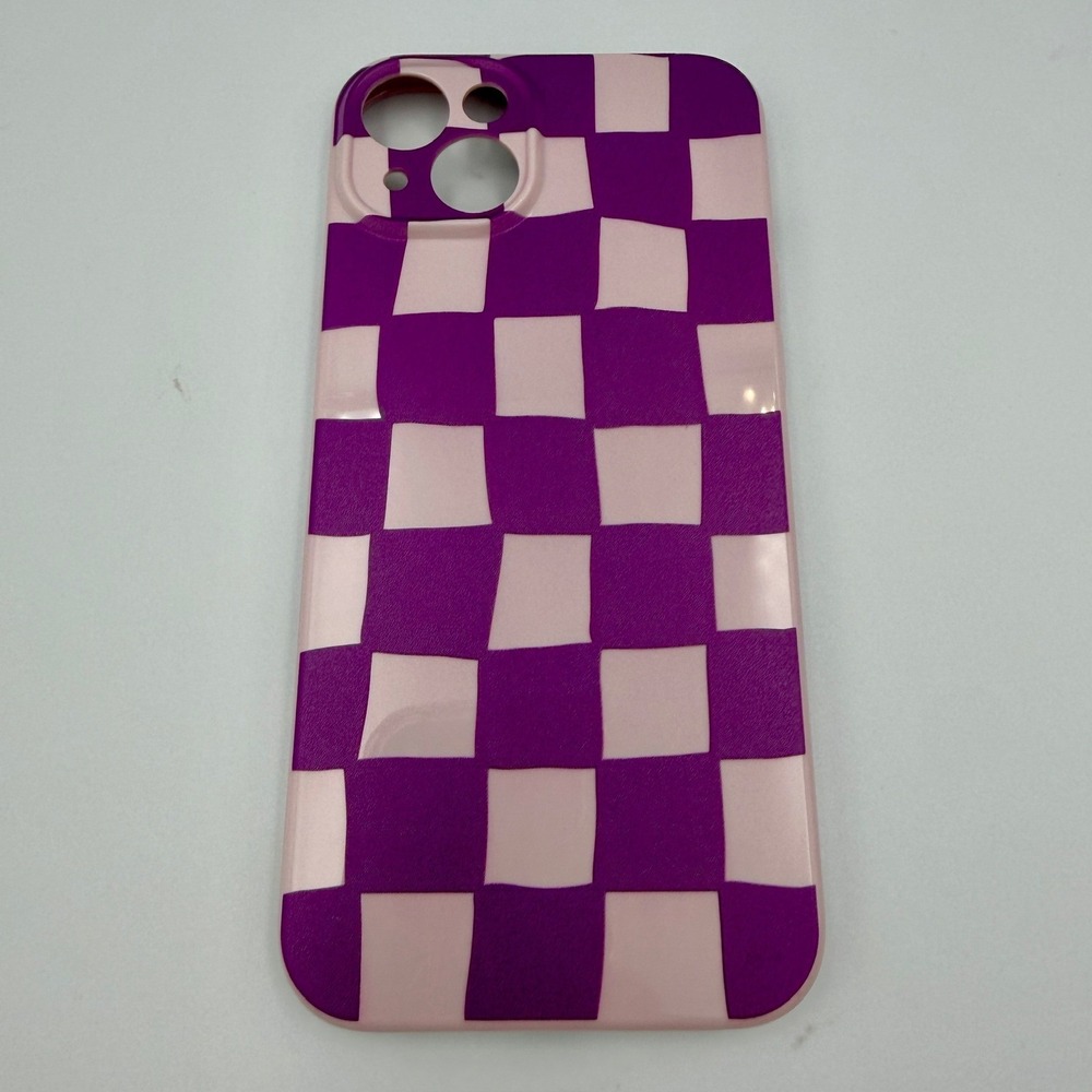 Purple Checkered iPhone 14 Plus Case Pink Checkerboard TPU Cover